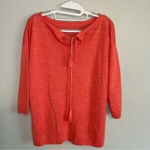Talbots Womens Crew Neck 3/4 Sleeve 100% Linen Knit Sweater Petite Sz M Red